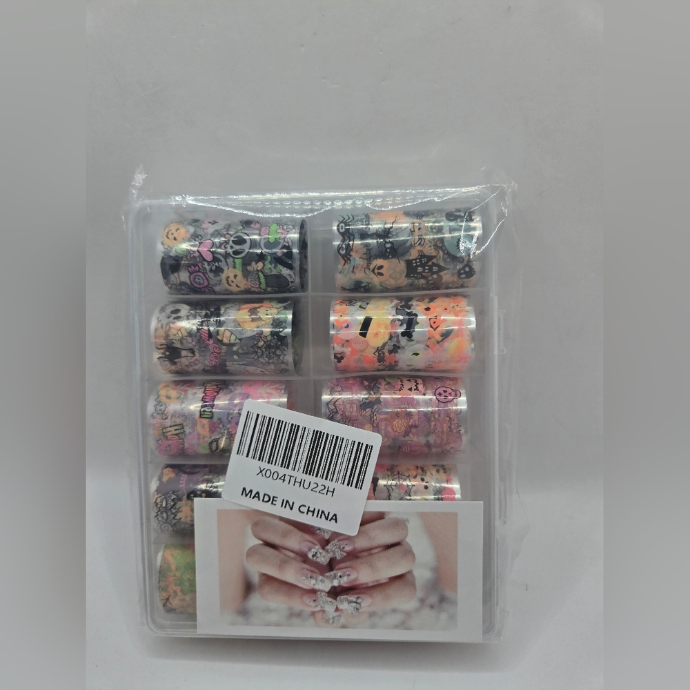 10‎ Roll Halloween Nail Foil Stickers Set – Pumpkin Skull Spider Bat Nail Art